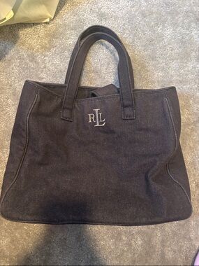 Ralph Lauren Navy Denim RL Embroidered Tote